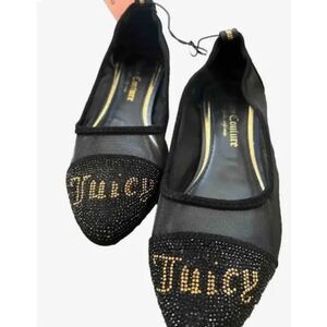 Juicy couture bling rhinestone logo pointed toe mesh logo Flats shoes 9.5W